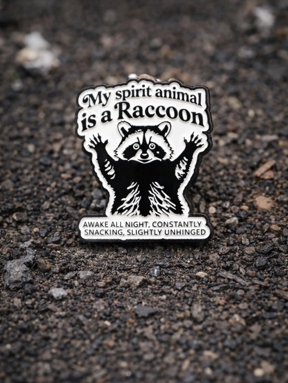 Raccoon Spirit Animal Enamel Pin - Black and White